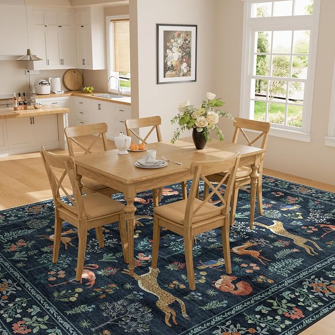 DUKINO 8x10 Area Rugs, Washable Soft Animal Bedroom Rug Non Slip, Navy Blue | Non Slip, Low Pile, Stain Resistant Indoor Large Carpet for Living Room, Dining Room, Kids PlayRoom, Farmhouse, Pet Friendly