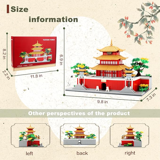 Micro Building Blocks for Adults and Teens Age of 14+ 2236 PCS Chinese House Asian Architecture Creative DIY Construction Toy for Stress Relief & Home Decor - Yueyang Tower