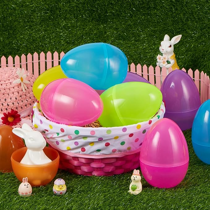JOYIN 6 Pcs Large Clear Easter Eggs, 6 Inches Jumbo Plastic Eggs Fillable for Easter Themed Hunt Colorful Basket Stuffers Fillers Filling Treats Party Favor Classroom Prize Supplies