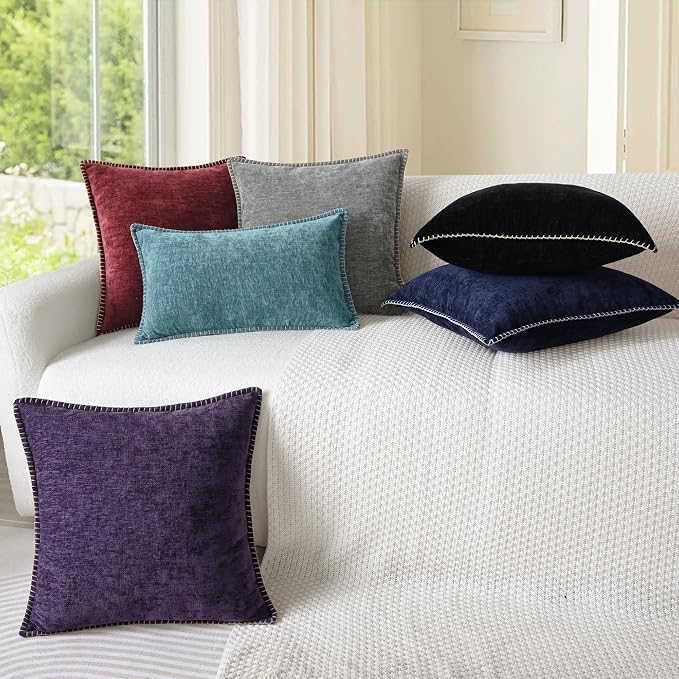 CaliTime Decorative Couch Throw Pillow Covers 26 X 26 Inches Navy Blue | Pack of 2, Cozy Chenille Cushion Cases, Cotton Thread Stitching Edges, for Sofa Bed Living Room Farmhouse