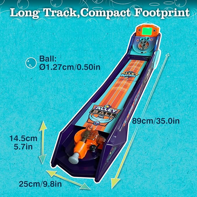 Alley Ball Game — Electronic Roll & Score Tabletop Arcade, Auto Scoring with Lights & Sound, Pull-Handle Launcher — 1-2 Players, Mini Arcade Game for Kids