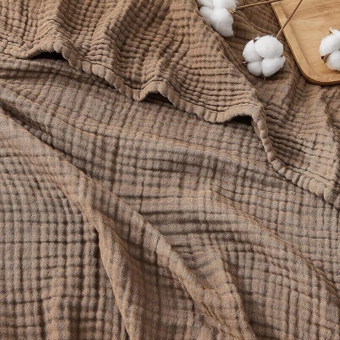 EMME Muslin Blankets for Adults Brown Small Blanket 40" x 50" | Throw Blanket for Couch Breathable Gauze Soft Lightweight Airy Light
