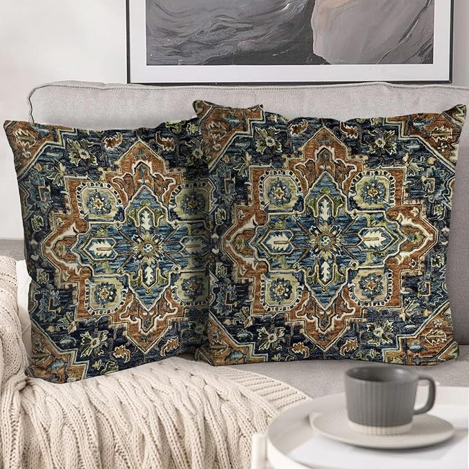 Boho Throw Pillow Covers 26x26 inch Set of 2,Boho Vintage Carpet Pattern Antique Ethnic Decor Double Sided Pattern Cushion Cover Soft Pillow Case Living Sofa Room Bed Square Pillow Cover