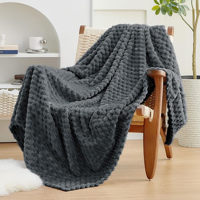 EXQ Home Gentle Soft Fleece Throw Blanket – Cozy Lightweight 3D Imitation Turtle Shell Jacquard Blanket for Couch Bed – All-Season Warm Fuzzy Flannel Blanket for Women Mom Gifts(60"x80",Charcoal Grey)