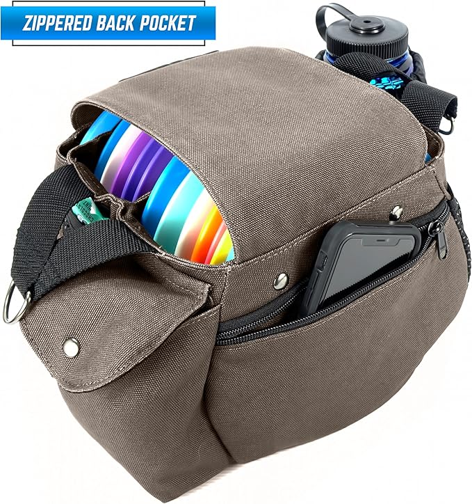 Rogue Iron Disc Golf Satchel Bag- Sling Tote Bag for Frisbee Golf - Holds Up to 14 Discs, Large 32oz Water Bottle, and Accessories V2 (14 Disc Gray)