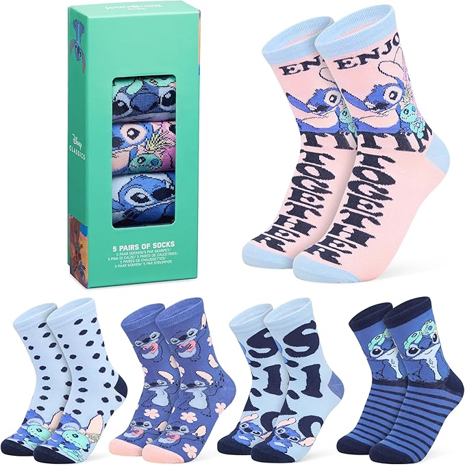 Disney Stitch Socks Gifts for Women Teens, US Size 4-9, Baby Yoda Pack of 5 Fuzzy Casual Crew Socks for Home Sleep Winter