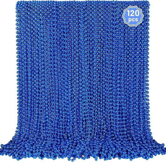 YAXINRUI 120 PCS Blue Bead Necklaces, Blue Mardi Gras Christmas Bead Necklaces, Patriotic Necklace, 33 Inch Round Beaded Necklace for Mardi Gras Christmas 4th of July Festive Events