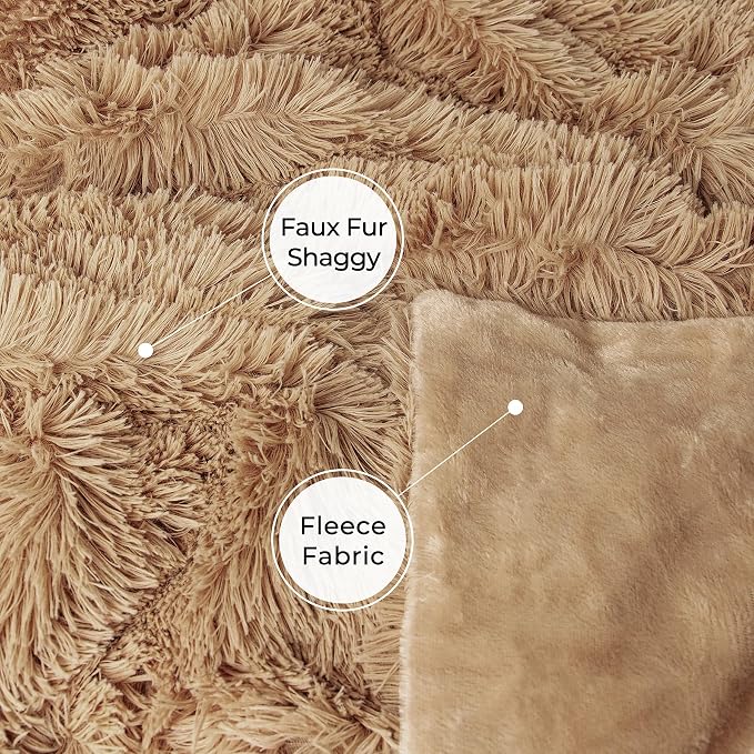 Decorative Extra Soft Faux Fur Blanket Twin Size,Solid Reversible Fuzzy Lightweight Long Hair Shaggy Blanket,Fluffy Plush Fleece Comfy Microfiber Throw Blanket for Couch Sofa Bed,Camel