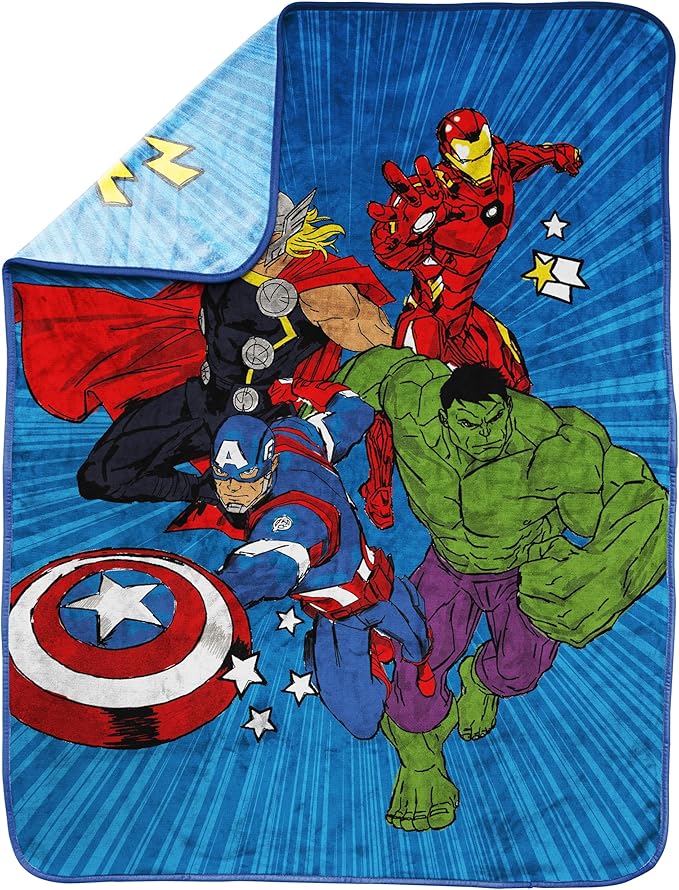 Jay Franco Kids Plush Throw Blanket – Soft & Cozy Fleece Throw for Bedroom & Couch Décor, Official Licensed Product, Blue - Avengers, 40x50 - Travel Blanket