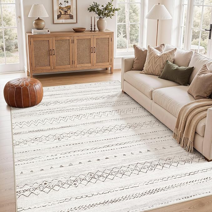 cotiled 5x7 Area Rugs Living Room Rug: Washable Boho Rugs with Non Slip Backing Large Soft Indoor Stain Resistant Carpet for Bedroom Farmhouse Dining Room Lightweight Home Decor Brown