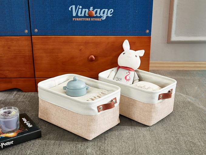 DECOMOMO Small Storage Basket, Closet Storage Bins | 6 Pack Baskets for Organizing Shelves, Decorative Linen Closet Baskets (Beige & White)