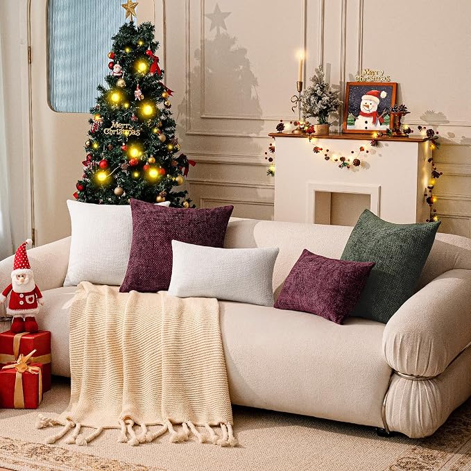 a moment Christmas Wine Red Chenille Throw Pillow Covers 22x22 Inch Pack of 2 Modern Decorative Throw Pillow Covers Farmhouse Cross Covers Home Decor for Sofa Bedroom Living Room