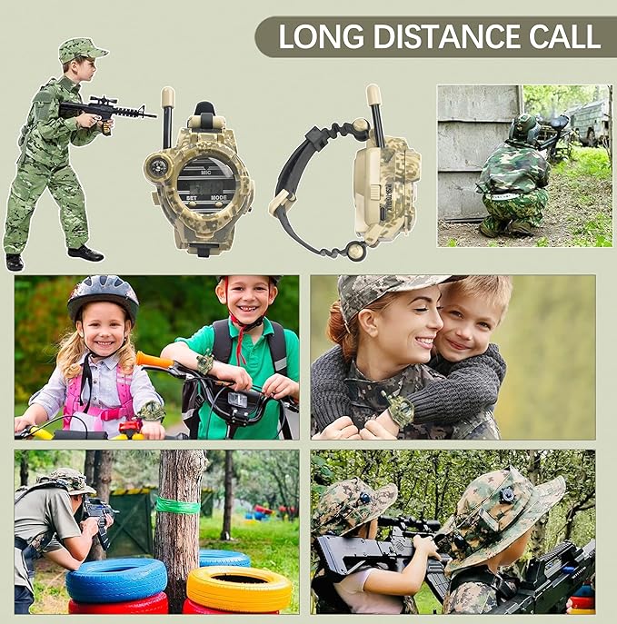 Walkie Talkie for Kids,Rechargeable Spy Walkie Talkies Watch Army Toys Gifts for Children,Two-Way Radio Walky Talky Watches with Flashlight Children Outdoor Game Interphone Toy Game(2 Pack)