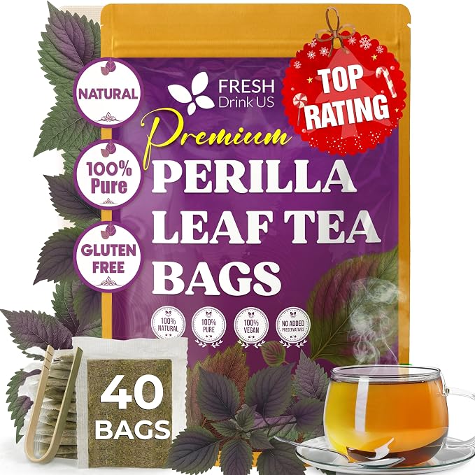 FreshDrinkUS, Premium Perilla Leaf Tea – 40 Tea Bags | 100% Pure Perilla Leaves | Caffeine-Free, Non-GMO, Natural Packaging | Herbal Tea Bags for Daily Enjoyment. Gluten-Free. Sugar-Free. Vegan