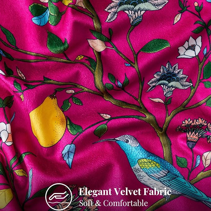 MUSSEL Hot Pink Velvet Floral Decorative 20x20 Pillow Covers Set of 2 | Durable Sturdy,Botanical Printed Pattern,Throw Pillows Case,Square,Colorful Mid Century Cushion Covers,Sofa Couch Decor