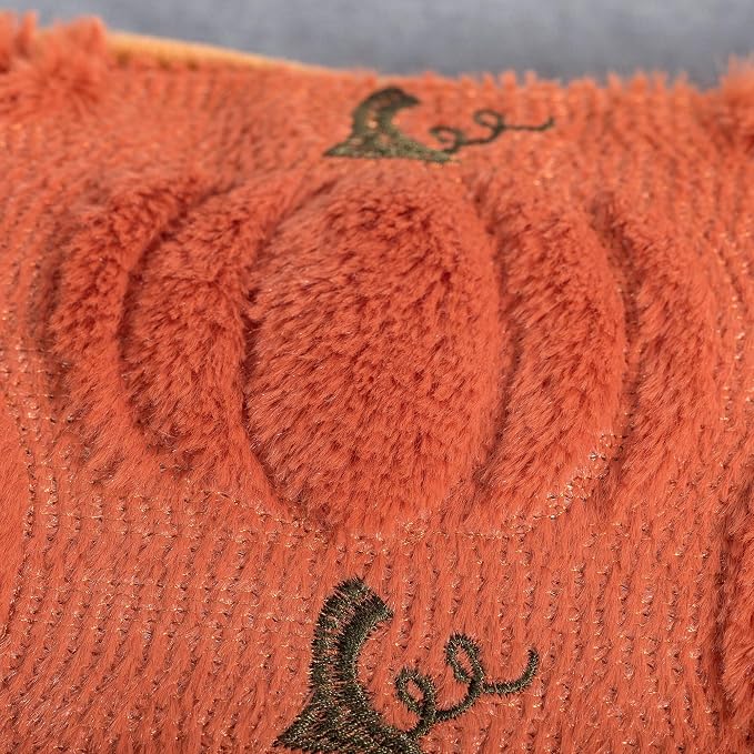 Fall Pumpkin Decorative Pillow Covers 16x16 Set of 2, Dark Rust Red Soft Plush Faux Fur Wool Farmhouse Throw Cushion Cases for Autumn Thanksgiving Holiday Home Decorations