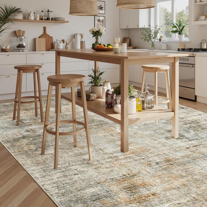 Soalmost 9x12 Area Rugs for Living Room Washable Rug Abstract Orange/Brown | Non-Slip Large Modern Carpet for Dining Bedroom, Soft Low Pile Lightweight Foldable Floor Mat Nursery Home Office Decor