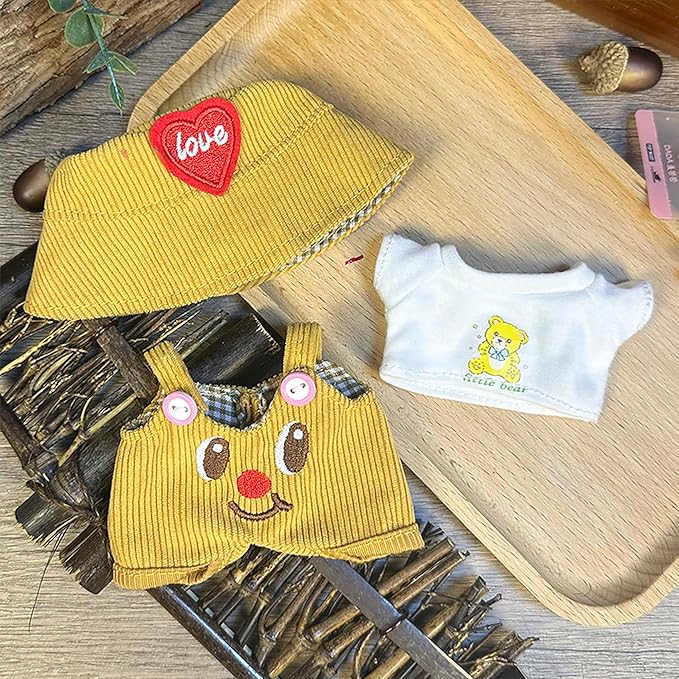 Doll Cloth Set for 17cm Dolls,Stylish Outfit Yellow Bear Designer,Cute Cloth for Dress up Unique Style (Doll Not Included)
