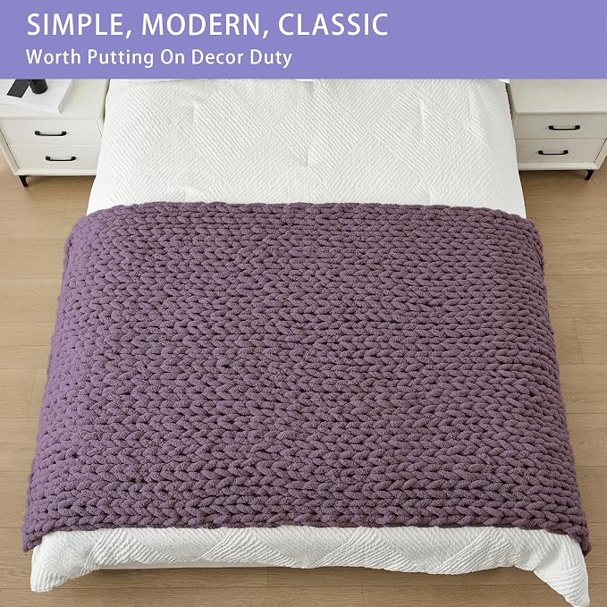 Bigacogo Chunky Knit Throw Blanket for Couch, 40x80 inches, Winter Grape | Hand Knit with Jumbo Chenille, Soft Breathable Cable Knit for Sofa Bed Living Room, Machine Washable, Gift for Mom Friend