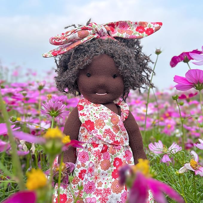 Handmade Birthday Present for Girl Black Doll Waldorf Collect Rag Doll with Exquisite Box-Dezi 12"