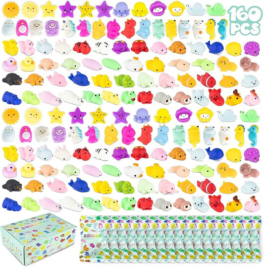 Mochi Squishy Toys Bulk for Kids Party Favors Pack 160 - BONNYCO | Goodie Bags Stuffers for Kids 3-5 4-8, Return Gifts Birthday Party | Squishy Fidget Toys, Pinata Stuffers Birthday Boys Girls Kawaii