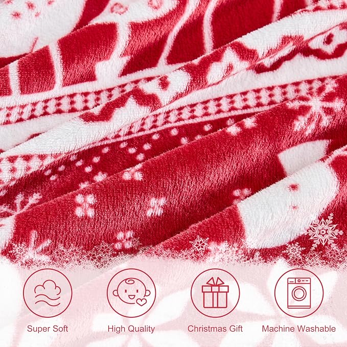 Edenleaf Christmas Blanket Soft Cozy Fleece Throws with Snowman Snowflake Reindeer and Xmas Trees Print, Fuzzy Warm Christmas Throw Blanket for Couch Bed Holiday Decorations Gifts 50"x60" (Red)