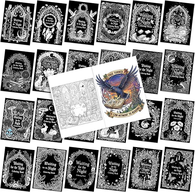 Liliful 24 Pcs Gothic Dark Romantic Coloring Book Bulk Intricate Noir Illustration Books, Ideal for Leisure Relaxation, Gothic Enthusiast Gifts & Atmospheric Creative Activities