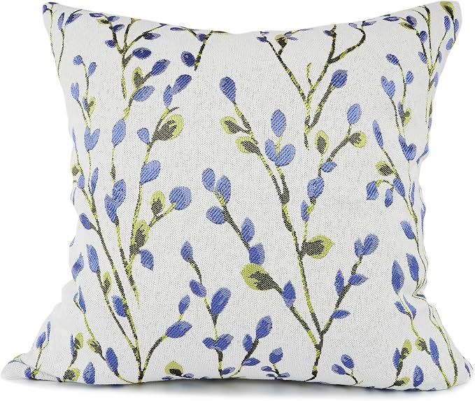 YOUR SMILE Classical Embroidery Jacquard Blue Square Decorative Throw Pillow Case Cushion Cover 18x18 inch