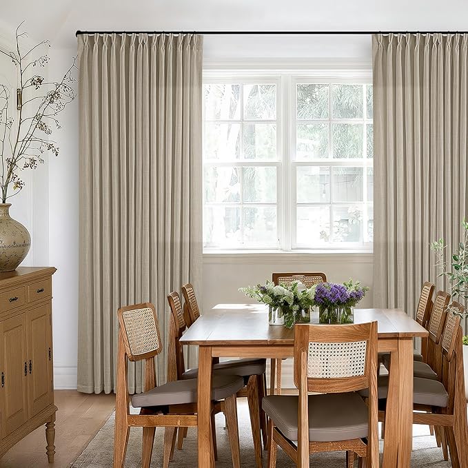 TWODRAPES Dark Flax Linen Curtains 120 Inches Long for Living Room Bedroom Pinch Pleated Back Tab Privacy Curtains 120 Inch Length 2 Panels Light Filtering Greige Tan Brown Farmhouse Drapes 10 FT