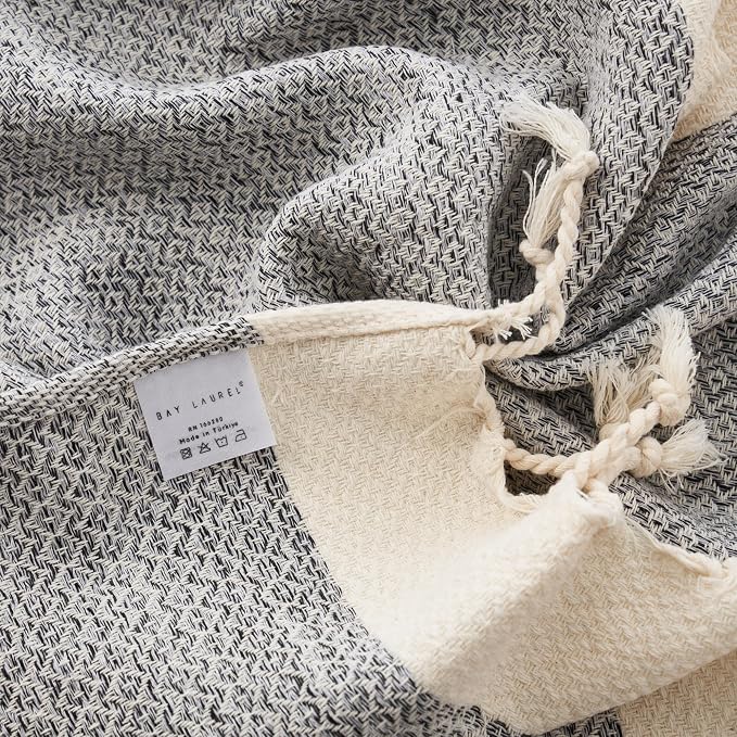 BAY LAUREL Turkish Hand Towel – Pack of 2 | Soft & Absorbent Decorative Towels for Bathroom, Hand, Face, Hair, Gym, Yoga, SPA, Kitchen & Tea | Boho Decor (Gray, Diamond 16x40 Inches (Set of 2)