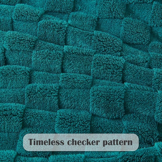 NEWCOSPLAY 3D Checkered Flannel Throw Blanket, Dark Teal, 50"x70" | Super Soft Cute Lightweight Decorative Premium Silky Fleece Blanket for Couch Sofa Bed, Gift for Women Men, All Season Use