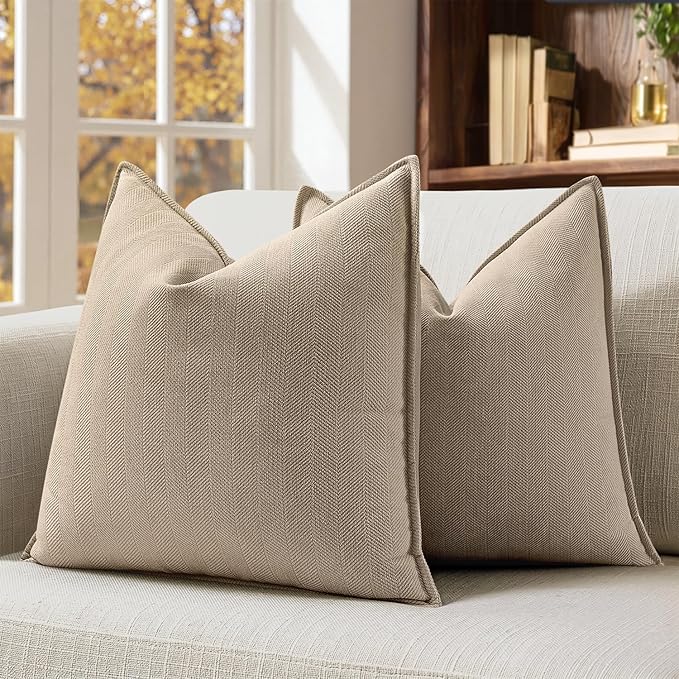 MIULEE Pack of 2 Khaki Euro Shams Chenille Pillow Covers 22x22 Inch | Decorative Soft Couch Throw Pillows,Farmhouse Cushion Covers,Elegant Design for Sofa,Bed,Living Room,Summer Decor