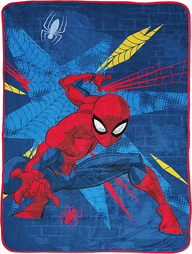 Jay Franco Marvel Spiderman Plush Throw Blanket 46" x 60" Soft & Cozy Fleece Kids Blanket for Boys, Lightweight, Officially Licensed, Machine Washable, Blue