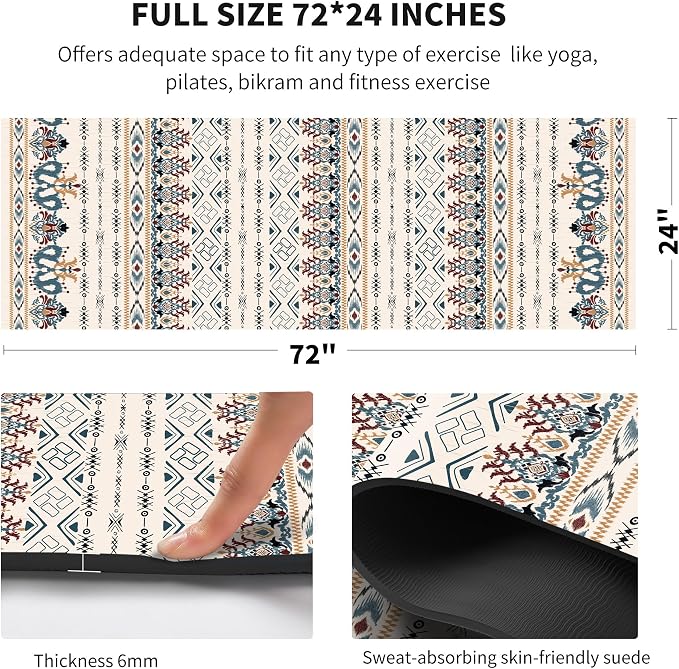 nuveti Yoga Mat Print Extra Thick TPE Non Slip Fitness Exercise Mat with Carrying Bag,72"x24" Extra Thick 6MM Exercise & Workout Mat for Yoga, Pilates Fitness and Floor Exercises