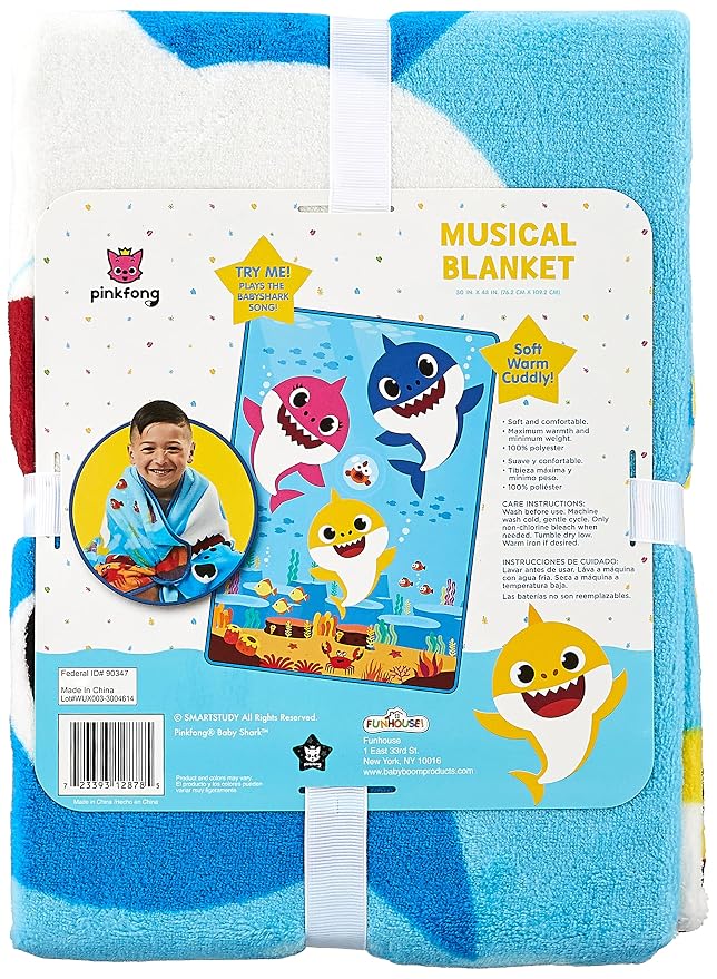 Baby Shark Musical Warm, Plush, Throw Blanket That Plays The Baby Shark Theme Song - Extra Cozy and Comfy for Your Toddler