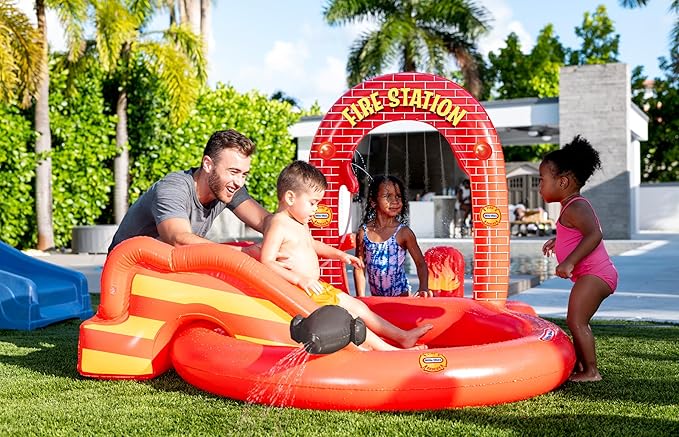 Little Tikes Fire House Adventure Inflatable Play Center Pool and Sprinkler.