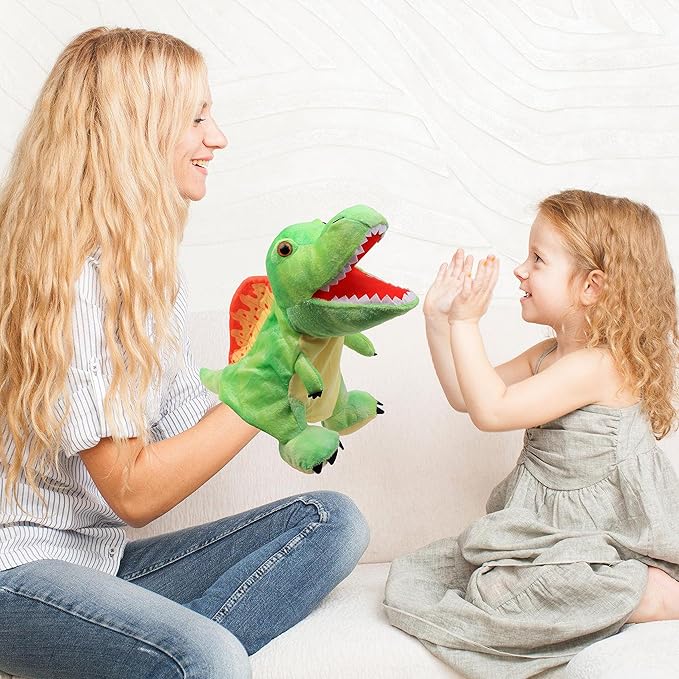 Cuteoy Plush Spinosaurus Hand Puppet Stuffed Animal Toy Open Movable Mouth Creative Role Play Storytelling Dinosaur Plushies Gifts for Kids Toddlers Birthday Christmas