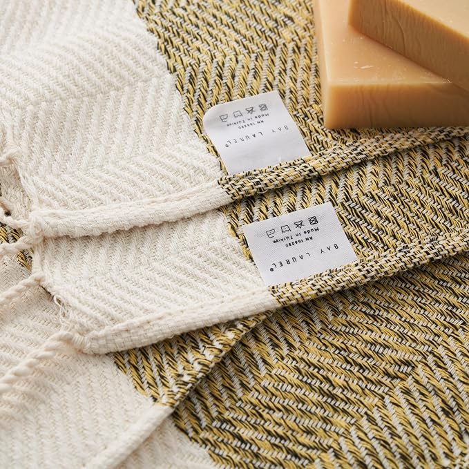 BAY LAUREL Turkish Hand Towel – Pack of 2 | Soft & Absorbent Decorative Towels for Bathroom, Hand, Face, Hair, Gym, Yoga, SPA, Kitchen & Tea | Boho Decor (Yellow, Herringbone 15x26 Inches (Set of 2)