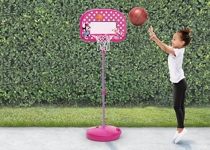 Delta Children - Disney Minnie Mouse Kids Basketball Hoop Set, Height Adjustable Toddler Basketball Goal with Stand, Indoor Outdoor Sports Toy, Includes Ball and Pump, Pink