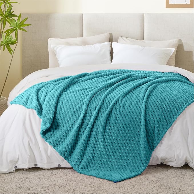 BEDELITE Teal Twin Blanket for Couch, Soft Cozy Gifts for Women, 60 * 80 | 3D Jacquard Decorative Fleece Blanket, Super Soft Plush Throws, Cute Birthday Gift for Women & Men, Suitable for All Seasons