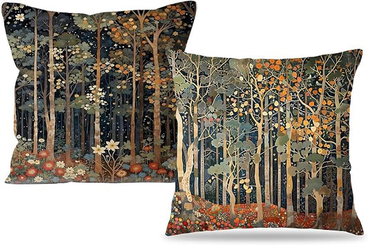Rustic William Morris Inspired Autumn Forest Decor Throw Pillow Covers 18x18 Set of 2, Vintage Botanical Nature Decorative Throw Pillow Covers for Home Bedroom Living Room,Fall Home Room Decor