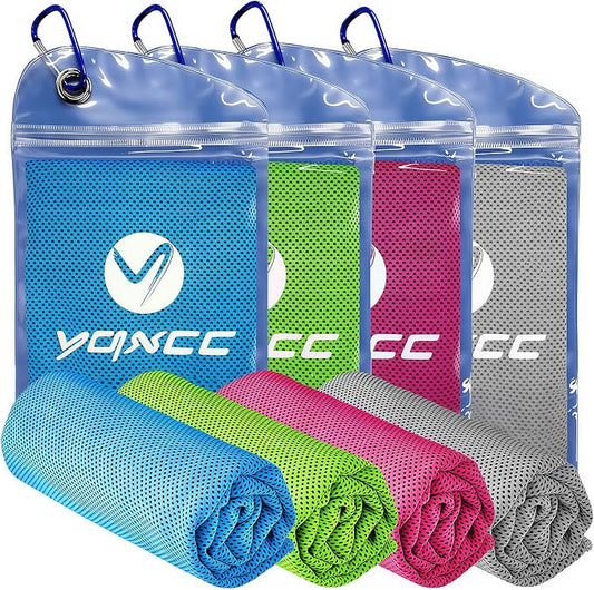YQXCC 4 Pack Cooling Towels 40"x12", Cool Ice Towels for Neck & Face | Cooling Neck Wraps, Soft Breathable Microfiber Chilly Towels, Ideal for Gym, Yoga, Golf, Running, Camping & Hot Weather