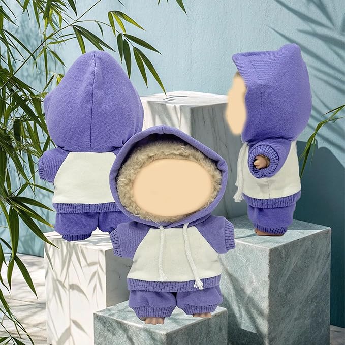 17cm Dolls Clothes,Casual Stylish Hoodies & Pants Doll Outfit Set, Stylish Doll Clothing Accessories for 17cm/15cm-Purple(No Doll)