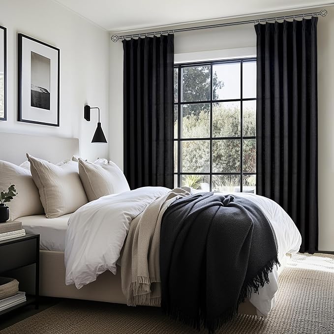 Extra Long Floor to Ceiling 108 Inch Negras Cortinas Para Sala, Pinch Pleated Linen Sheer Luxury Cutains for Living Room 2 Panels Set Light Filtering Privacy 9 FT Large Window Drape with Hook Back Tab