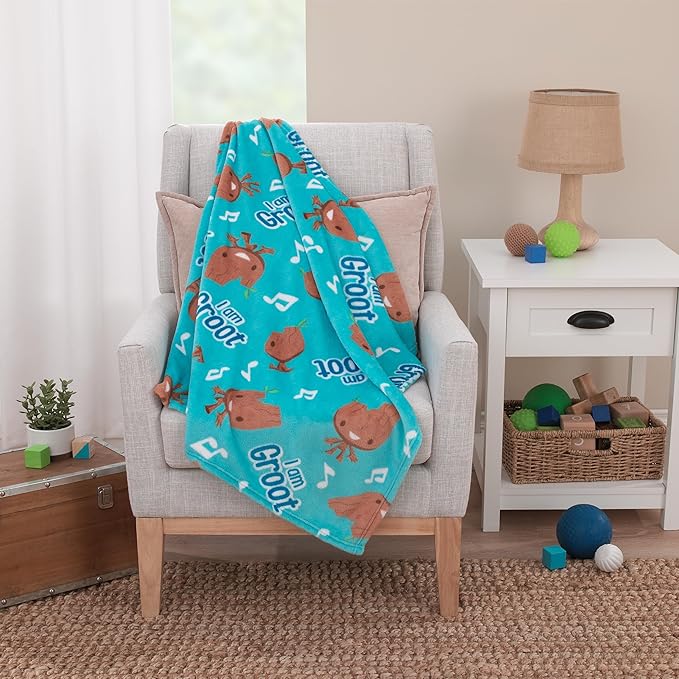 NoJo Marvel I Am Groot Blue and Brown Super Soft Baby Blanket