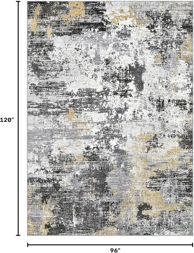 UERMEI 8x10 Area Rug for Living Room - Washable Neutral Modern Abstract Carpet, Non-Slip Soft Large Indoor Floor Rugs for Bedroom Home Office & Under Dining Table Decor, Black/White/Gold