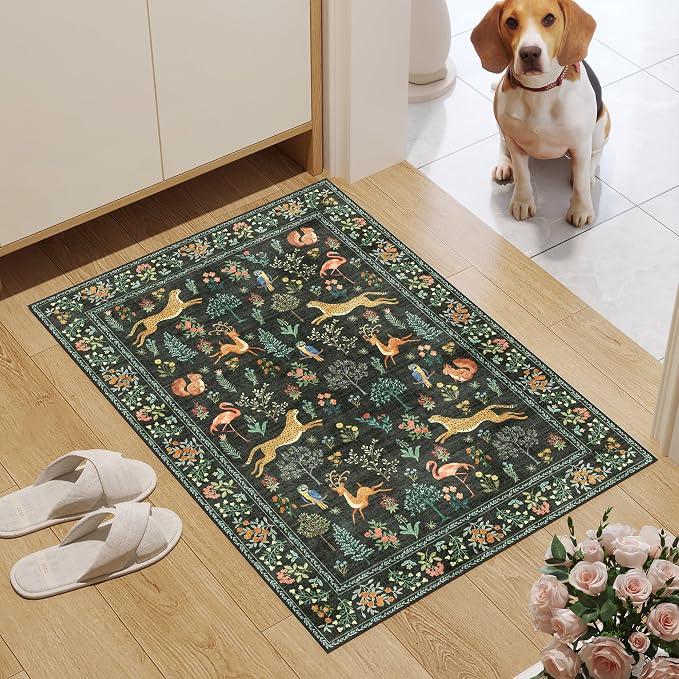 DUKINO 2x3 Rug, Animal Door Mat Washable Rug for Entryway Non Slip, Black | Low Pile, Soft Indoor Small Rug for Entrance, Bedroom, Bathroom, Laundry, Pet Friendly, Lightweight, Non-Shedding