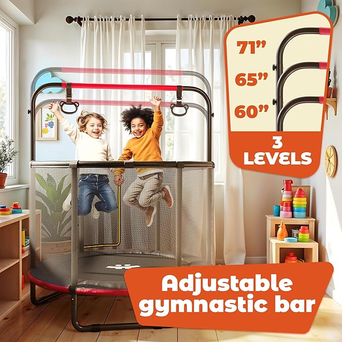 Happin® 55â€ Toddler Trampoline Indoor & Outdoor Playset, 5FT Kids Trampoline, Ultra Safe Mini Trampoline for Kids with Safety Enclosure Net, Gifts for Birthday with Basketball Hoop