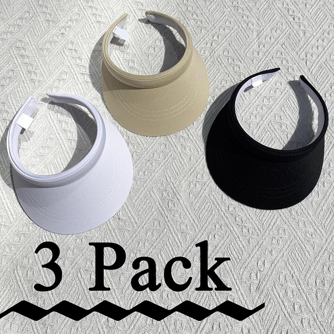 3 Pack Sports Sun Visor Hat Women Men Adjustable Clip On Visors Outdoor Golf Beach Cap