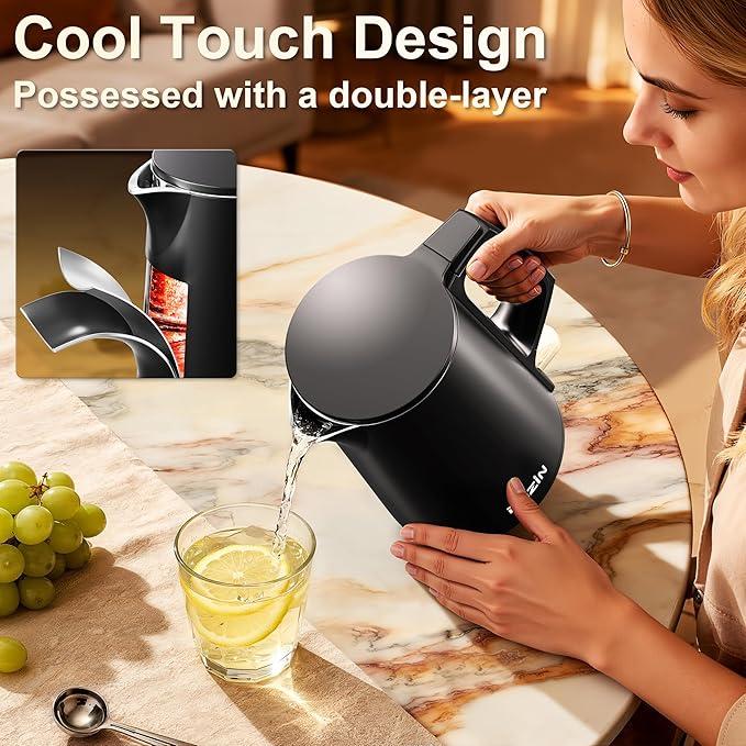 Dezin 0.8L Electric Kettle, Small Electric Kettle with Double Wall Construction, 304 Stainless Steel Electric Tea Kettle for Business Trip, Portable Travel Kettle with Auto Shut-Off